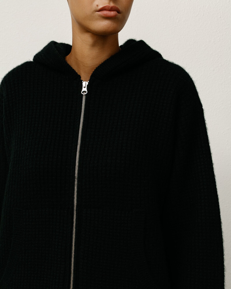 waffel-kaschmirpullover mit kapuze und reißverschluss