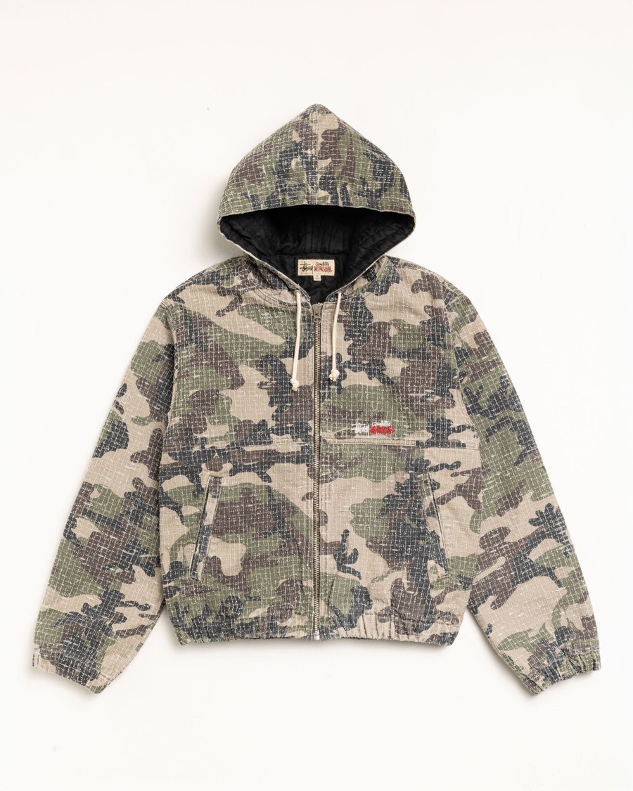 arbeitsjacke aus tarnstoff canvas nadelstich waldtarnmuster